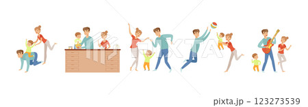 Mom and Dad Parent with Little Kid Vector Set. 123273539