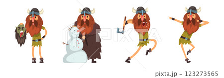 Funny Viking Bearded Man in Helmet with Horn Vector Set Funny Viking Bearded Man in Helmet with Horn Vector Set 123273565