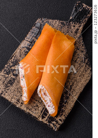 Crepes rolled with cream cheese sweet or sour Crepes rolled with cream cheese sweet or sour 123273616