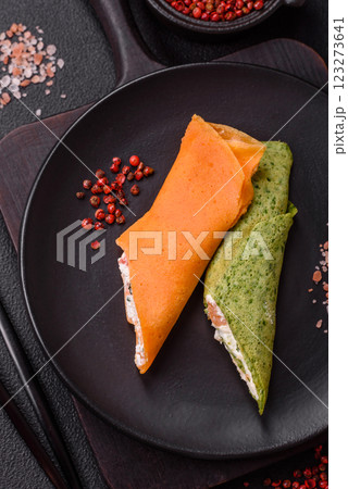 Crepes rolled with cream cheese sweet or sour 123273641