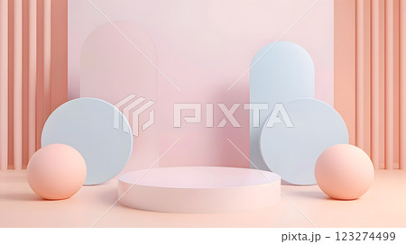 This modern abstract background features soft pastel geometric shapes and spheres, ideal for digital design, presentations, and creative projects, providing an elegant and clean aesthetic This modern abstract background features soft pastel geometric shapes and spheres, ideal for digital design, presentations, and creative projects, providing an elegant and clean aesthetic 123274499