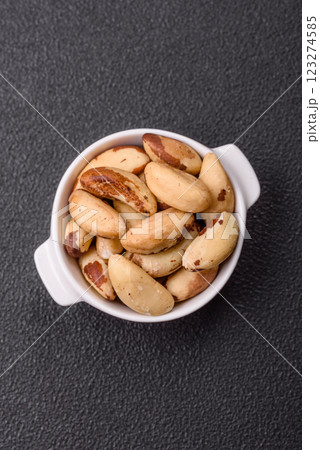 Delicious nutritious brazil nuts in ceramic bowl 123274585
