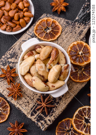 Delicious nutritious brazil nuts in ceramic bowl Delicious nutritious brazil nuts in ceramic bowl 123274588