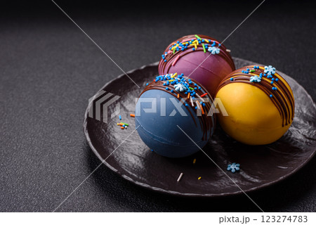 Sweet cocoa bombs with marshmallows and chocolate Sweet cocoa bombs with marshmallows and chocolate 123274783