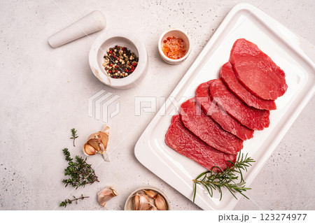 Raw sliced beef or lamb tenderloin meat 123274977