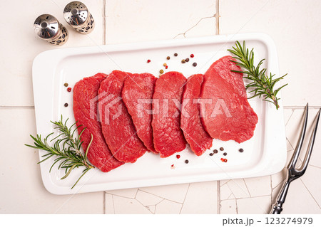 Raw sliced beef or lamb tenderloin meat 123274979