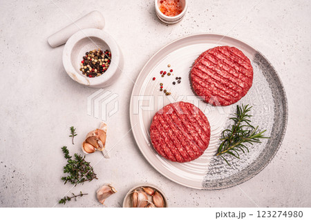 Raw steak burgers 123274980
