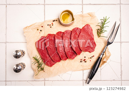 Raw sliced beef or lamb tenderloin meat 123274982