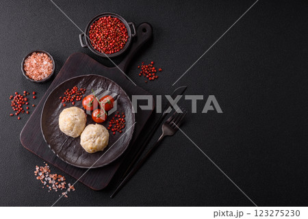 Delicious healthy steamed chicken cutlets or minced meatballs Delicious healthy steamed chicken cutlets or minced meatballs 123275230