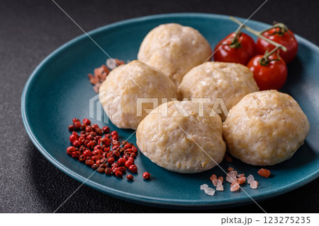 Delicious healthy steamed chicken cutlets or minced meatballs 123275235