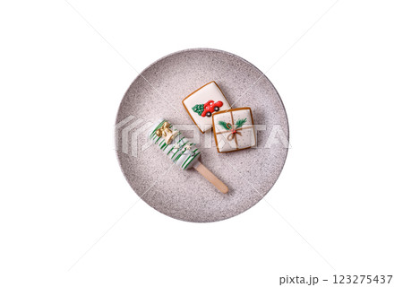 Natural popsicle ice cream on a stick in the style of Christmas 123275437