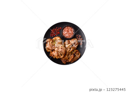 Grilled boneless chicken thigh with salt, spices and herbs 123275445