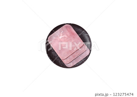 Ham cut into square slices for making delicious nutritious sandwiches Ham cut into square slices for making delicious nutritious sandwiches 123275474