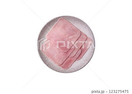 Ham cut into square slices for making delicious nutritious sandwiches 123275475