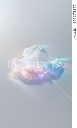 The scene depicts a tranquil and serene atmosphere with a luminous and ethereal cloud glowing in gentle pastel tones, creating a dreamy and heavenly ambiance in a misty and peaceful setting The scene depicts a tranquil and serene atmosphere with a luminous and ethereal cloud glowing in gentle pastel tones, creating a dreamy and heavenly ambiance in a misty and peaceful setting 123275557