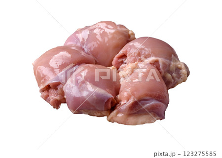 Fresh raw chicken thigh fillets with salt, spices and herbs 123275585