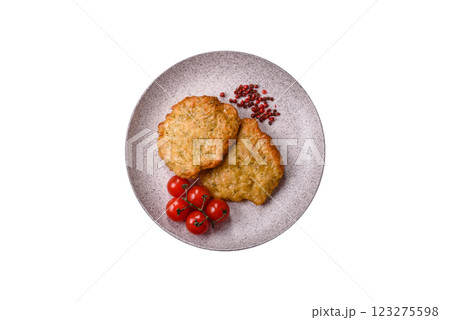 Delicious fried pork or chicken chops breaded with salt and spices 123275598