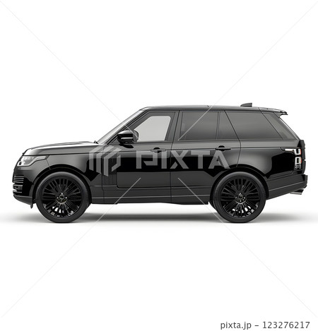 The luxurious and stylish black SUV in this captivating image is perfect for promotional purposes and marketing campaigns, showcasing elegance and modern design for automotive enthusiasts 123276217