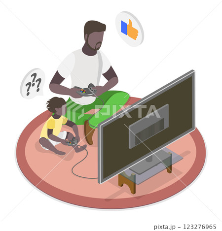 3D Isometric Flat Vector Illustration of Playing With Dad, Fatherhood, Daddy Super Hero. Item 4 3D Isometric Flat Vector Illustration of Playing With Dad, Fatherhood, Daddy Super Hero. Item 4 123276965