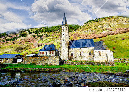 Montgarri Sanctuary, located in the municipality of Alto Aran in the Lerida Pyrenees, Catalonia, Spain	 123277513