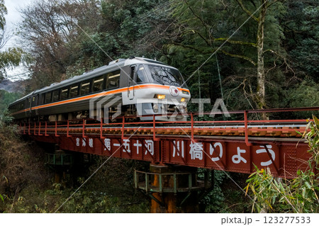 【宮豊線】山間の橋梁を渡る特急列車 123277533
