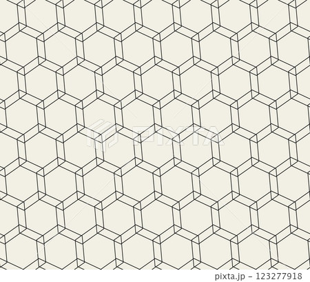 Geometric hexagon pattern in black lines. Repeating hexagonal vector shapes creating seamless design 123277918