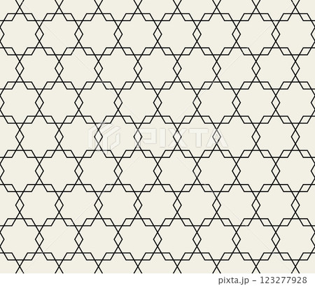 Seamless geometric pattern with hexagonal shape in black lines style on light background. Vector Seamless geometric pattern with hexagonal shape in black lines style on light background. Vector 123277928
