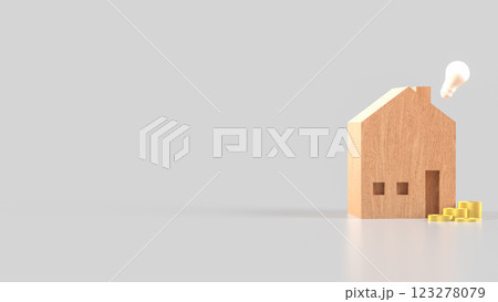 The House wood and coins for property or Building concept 3d Rendering 123278079