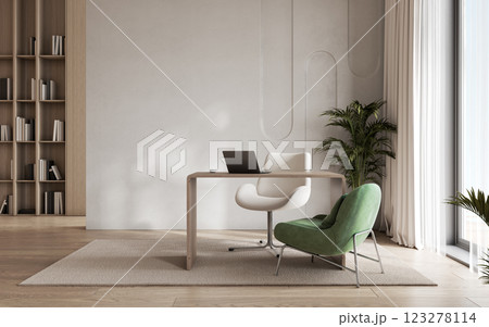 Stylish interior with table and office chair, copy space in modern office concept, 3D Rendering Stylish interior with table and office chair, copy space in modern office concept, 3D Rendering 123278114