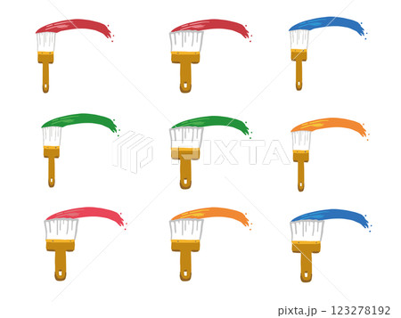 アーチ状に塗料、絵の具を塗る刷毛のイラストセット 123278192