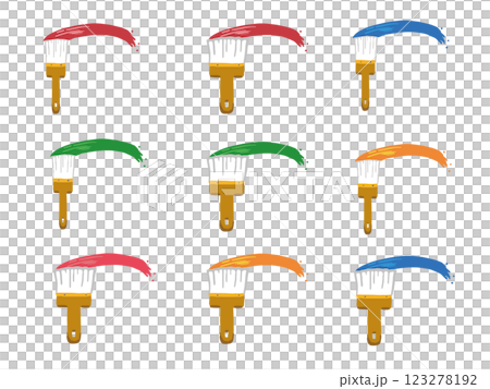 アーチ状に塗料、絵の具を塗る刷毛のイラストセット 123278192