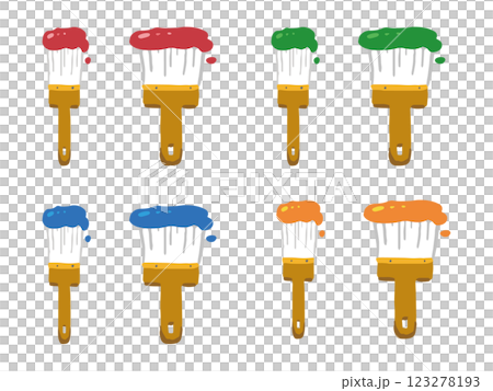 塗料、絵の具を付けた刷毛のイラストセット 123278193