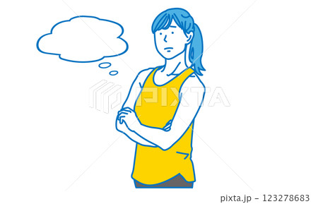 スポーツウェアで悩んでいる女性のイラスト素材 スポーツウェアで悩んでいる女性のイラスト素材 123278683