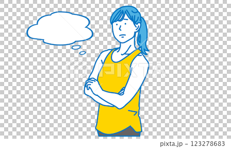 スポーツウェアで悩んでいる女性のイラスト素材 スポーツウェアで悩んでいる女性のイラスト素材 123278683