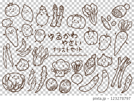 Cute and easy vegetable illustration set line drawing 123278797