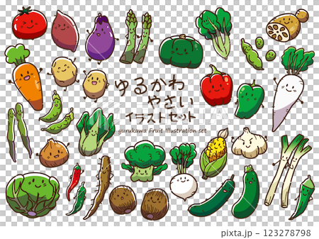 ゆるかわ野菜キャラ　イラストセット 123278798
