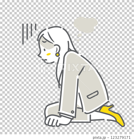 A simple and stylish line drawing of a depressed businesswoman 123279171