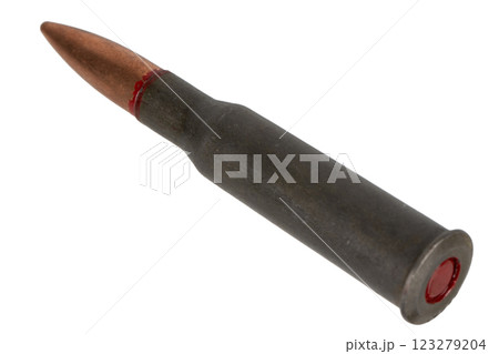 7.62x54R Mosin-Nagant cartridge isolated on the white 7.62x54R Mosin-Nagant cartridge isolated on the white 123279204