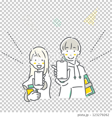 上手にスマホを活用する大学生 シンプルでお洒落な線画イラスト 上手にスマホを活用する大学生 シンプルでお洒落な線画イラスト 123279262