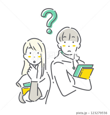 疑問を感じて考える大学生　シンプルでお洒落な線画イラスト 123279556