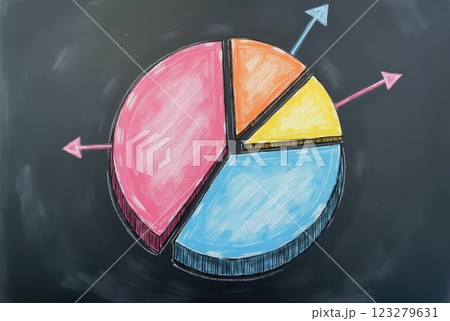 Hand-Drawn Pastel Pie Chart with Chalk Texture 123279631