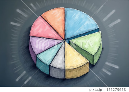 Hand-Drawn Pastel Pie Chart with Chalk Texture 123279638