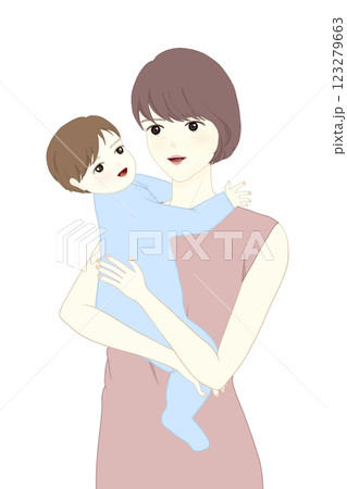 笑顔の赤ちゃんを抱っこするママ 123279663