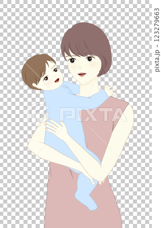 笑顔の赤ちゃんを抱っこするママ 123279663