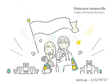 大学入学　新一年生　シンプルでお洒落な線画イラスト 123279717