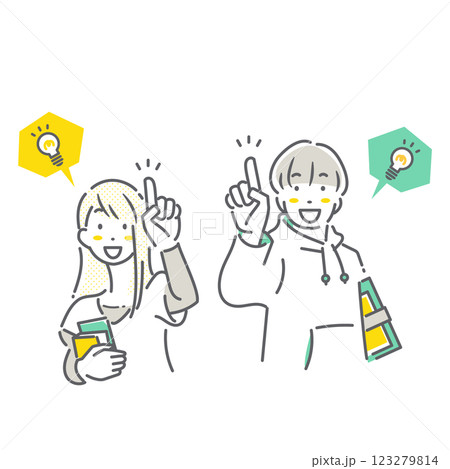 アイデアを思いつく大学生 シンプルでお洒落な線画イラスト アイデアを思いつく大学生 シンプルでお洒落な線画イラスト 123279814