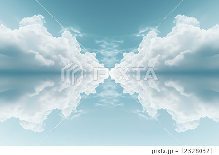 Serene clouds reflecting on calm water, creating tranquil atmosphere Serene clouds reflecting on calm water, creating tranquil atmosphere 123280321