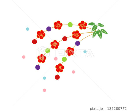 シンプルでカラフルな餅花飾り（繭玉飾り）のイラスト 123280772