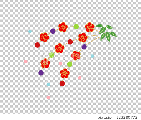 シンプルでカラフルな餅花飾り（繭玉飾り）のイラスト 123280772
