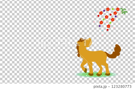 馬と餅花飾りのシンプルな年賀状イラスト素材 123280773
